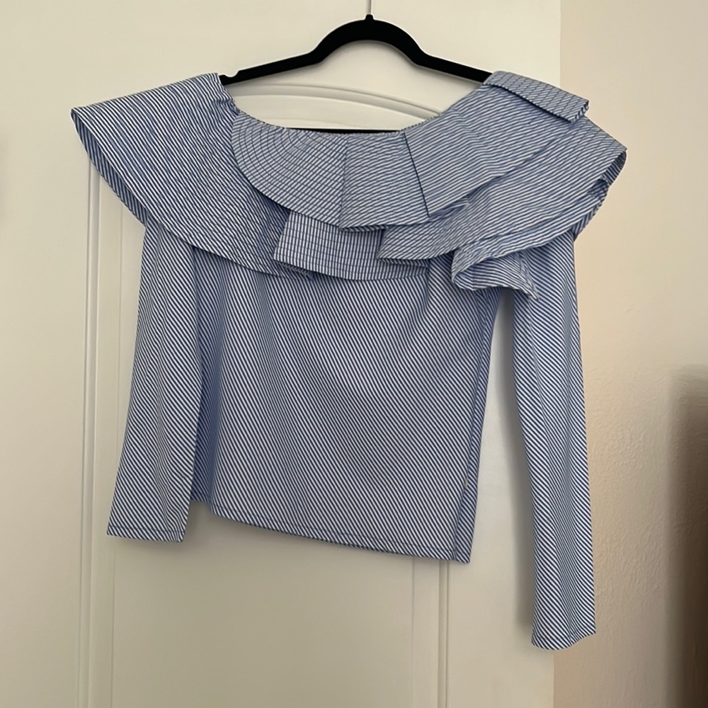 Striped Blue Off-Shoulder Women's Top